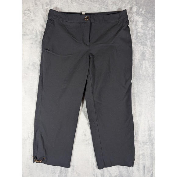 JM Collection Pants - JM Collection Womens Black Cropped Trousers Gold Chain Hem Detail Size 12